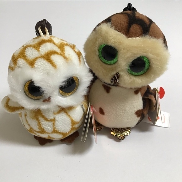 Ty Beanie Boos SET Owl Key Ring Clips Sammy Swoops Mini Plush Stuffed Animal Toy - Picture 5 of 12